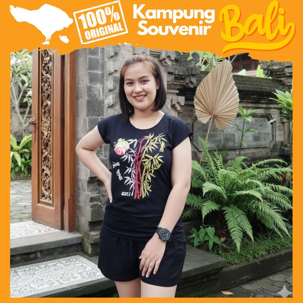 Kaos Bali Rayon Terbaik Motif Bambu ADEM Atasan Wanita Dewasa Jumbo Tanggung Oleh Oleh Khas Bali