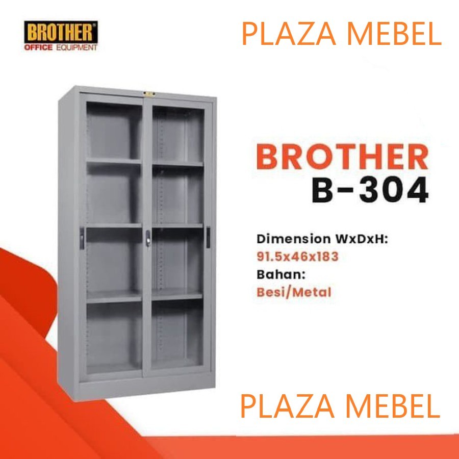 Lemari Arsip Besi Brother 2 Pintu Sliding Kaca B304 / Lemari File B 304 Metal Cabinet