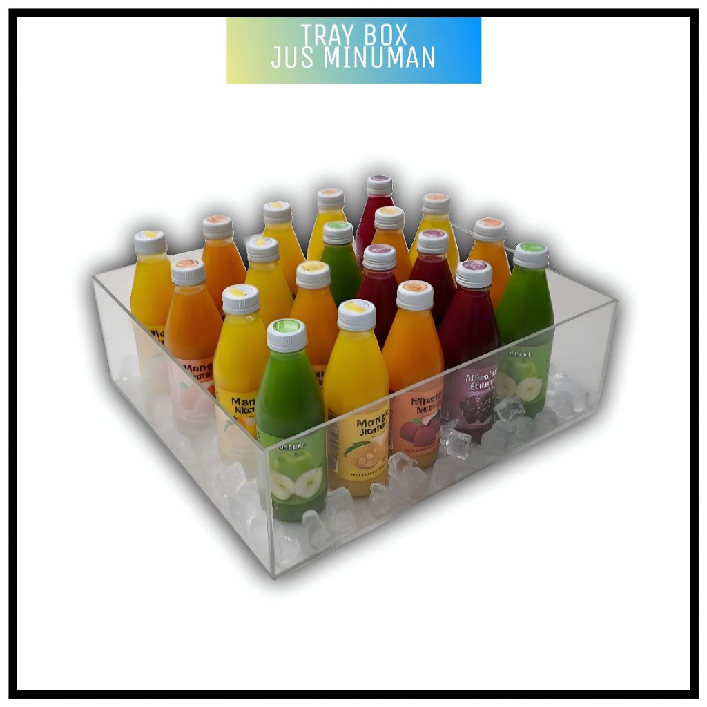 TRAY PANJANGAN BOX JUS BUAH JUS MINUMAN AKRILIK 3MM BISA CUSTOM UKURAN 60x50x12CM