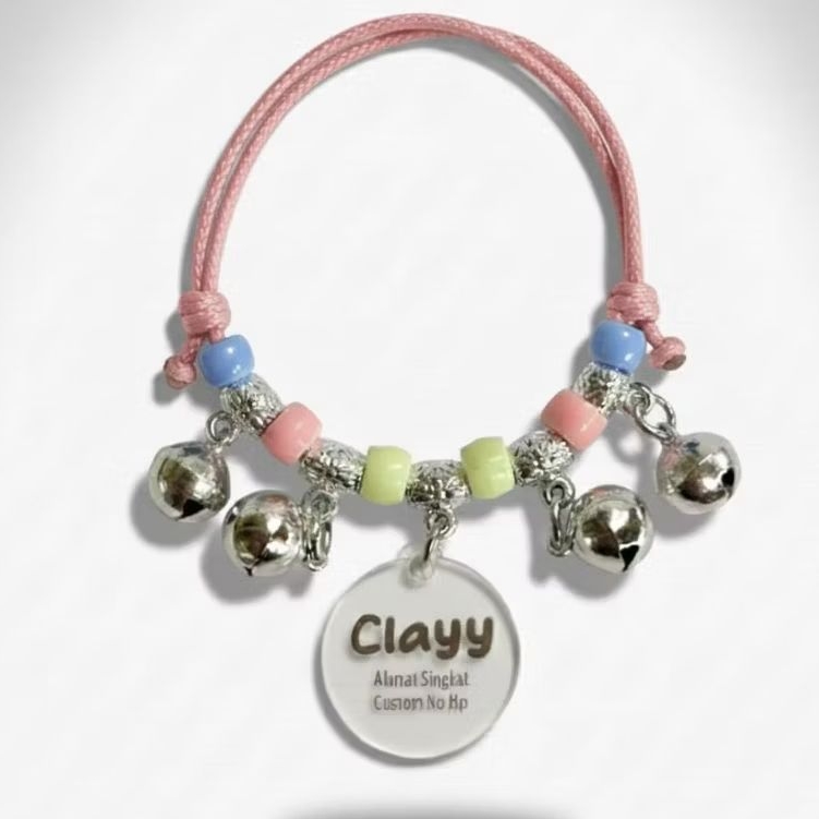 Kalung Kucing Custom Nama Alamat Singkat 4 Lonceng