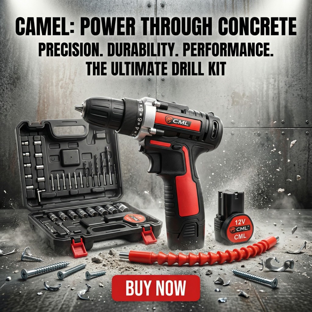 Bor Baterai CAMEL CML 12V Cordless Drill Set – Lengkap dengan Mata Bor & Obeng