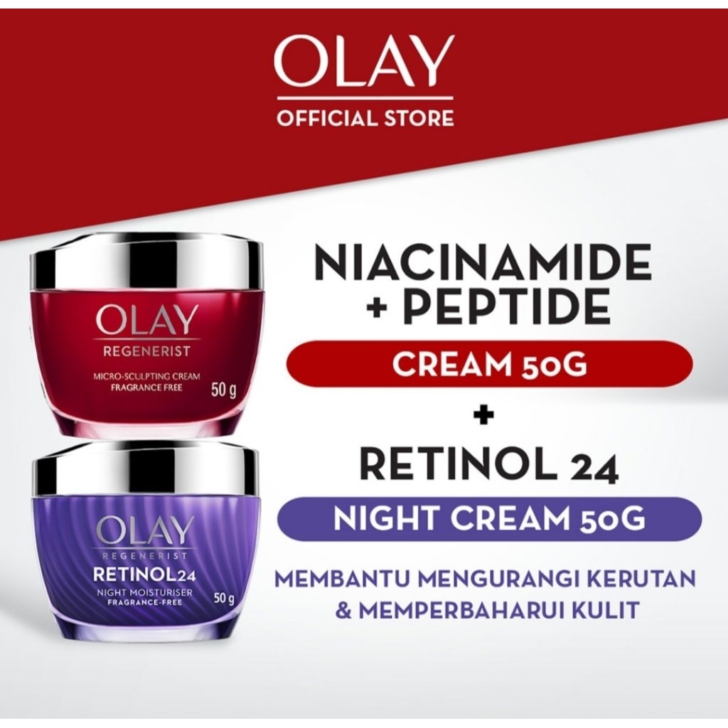 Paket Olay Regenerist Krim Pagi Pelembap Wajah Anti Aging + Krim Malam Retinol 24