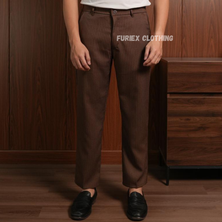 Furiex Celana Ankle Pants Salur Pria | Ankle Pants |  Celana Panjang Formal Salur |  Ankle Pants mot