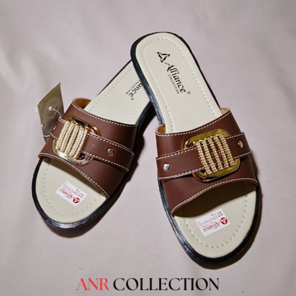 Sandal Tasik Sandal Wanita Sandal Model Selop dan Capit Kulit Imitasi Hak Tinggi Sedang Size 37 - 40