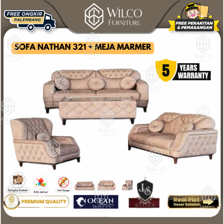 Sofa Ocean Nathan 321 + Meja Marmer JS | Sofa Titov Mewah Sofa Pejabat | Sofa Kursi Tamu Kantor Mewa
