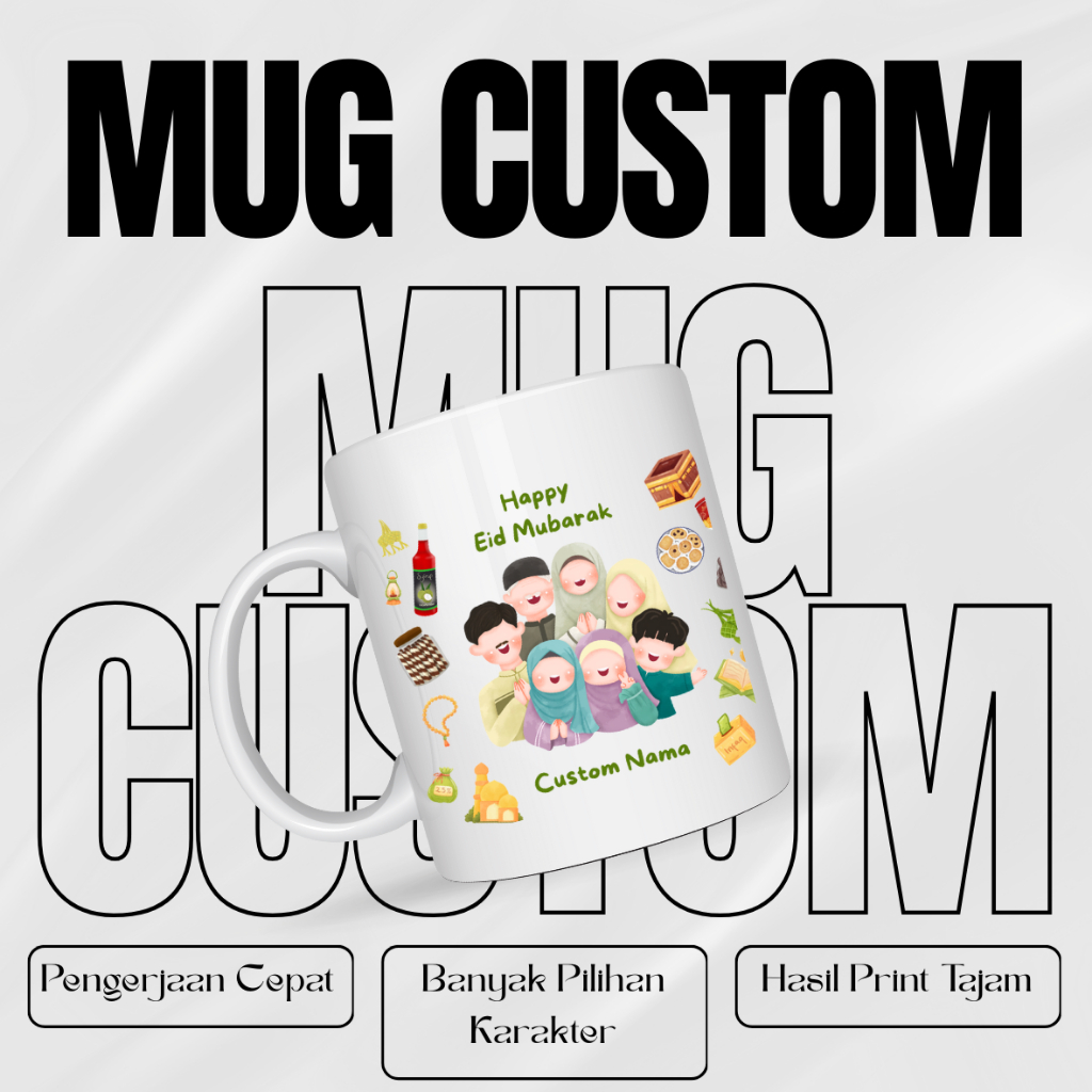 MUG GELAS CUSTOM EID MUBARAK | BEBAS CUSTOM TULISAN