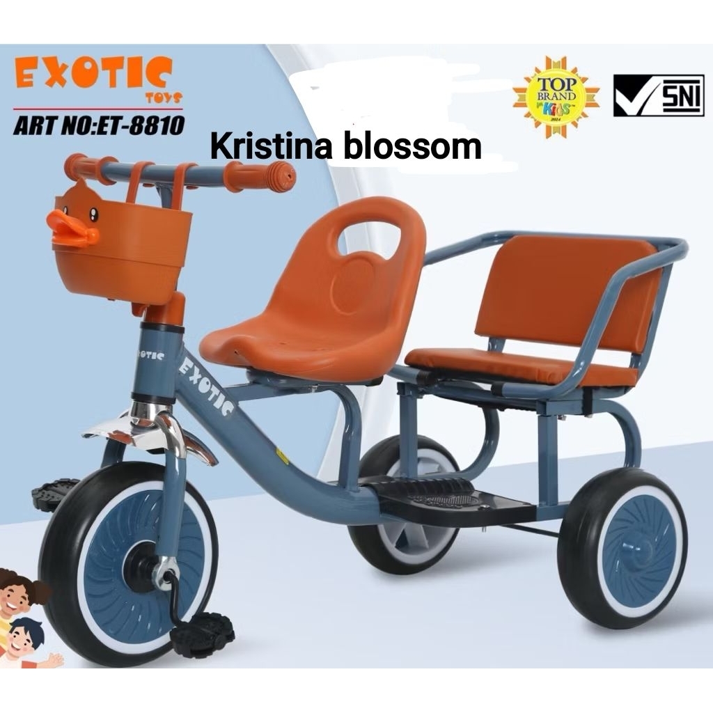 Sepeda roda tiga boncengan anak berdua exotic ET 8810