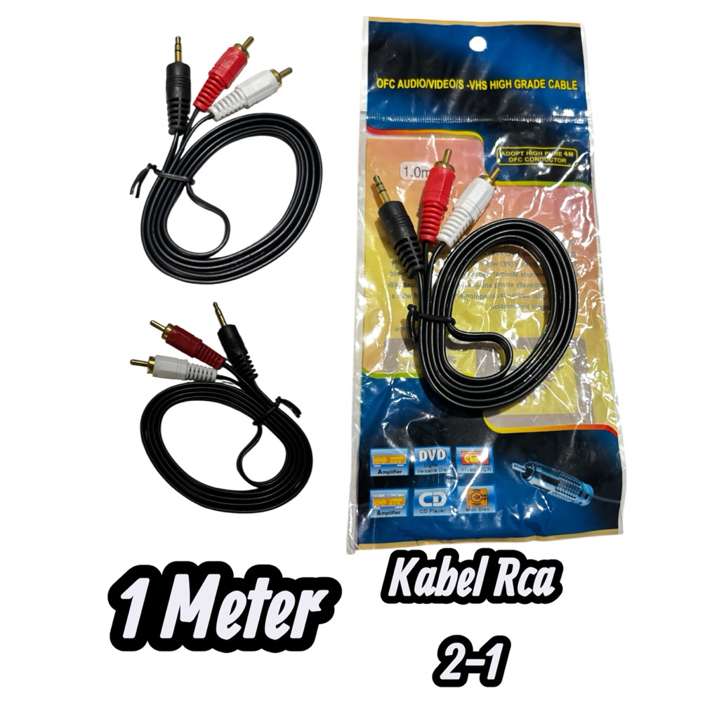 KABEL RCA 1 METER KABEL AUDIO 2-1 JACK AUDIO 2 IN 1 PANJANG 1 M , Kabel AUX aux 1 meter 2 in 1 kabel