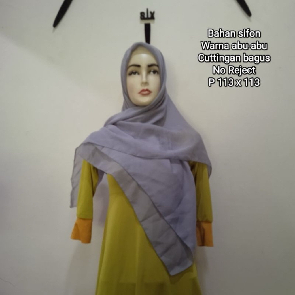 jilbab preloved segi empat besar abu polos