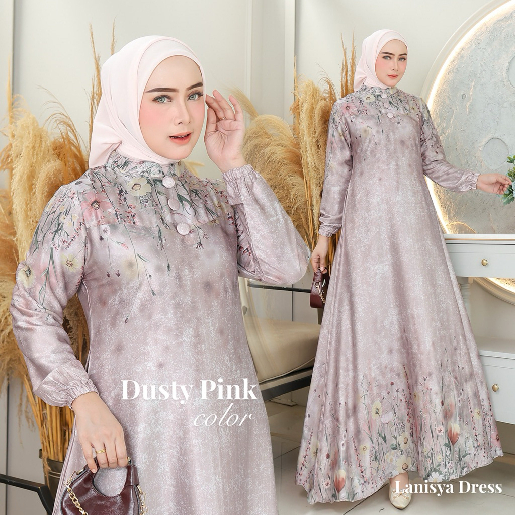 YR - Lanisya Dress Armani Silk / Gamis Armani Silk Printing / Gamis Silk Favorite