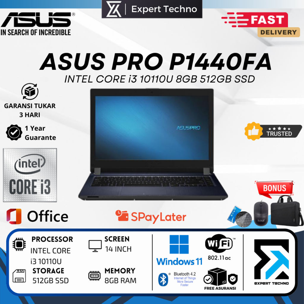 LAPTOP ASUS PRO P1440FA Intel Core i3 10110U 8GB RAM 512GB SSD 14 INCH Windows 11