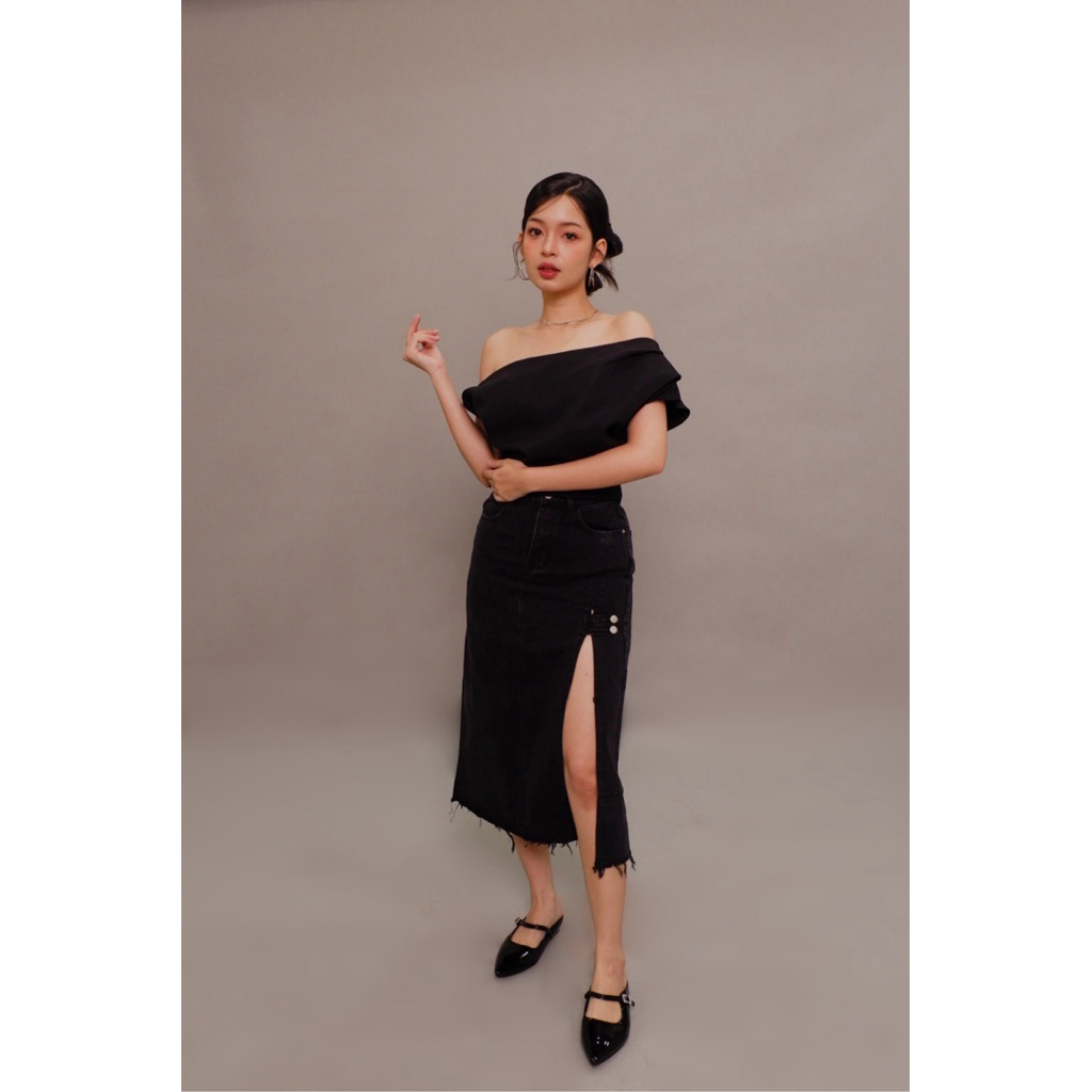 Jemma Jeans Skirt | Split Denim Skirt | Midi Denim Skirt | Straight Denim Skirt | Front Slit Skirt