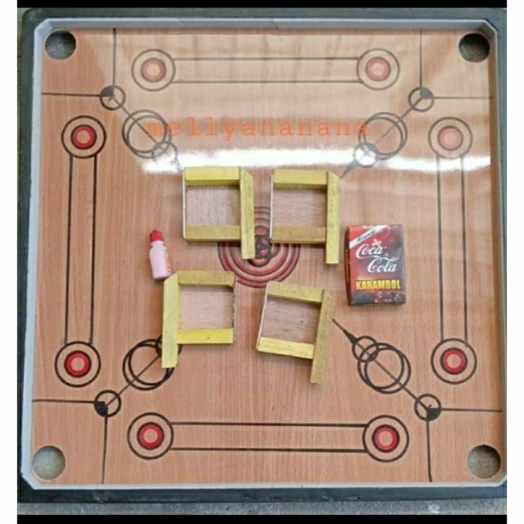 meja karambol 100cm x 100cm 1 set dengan biji + crystal / papan karambol bola karambol