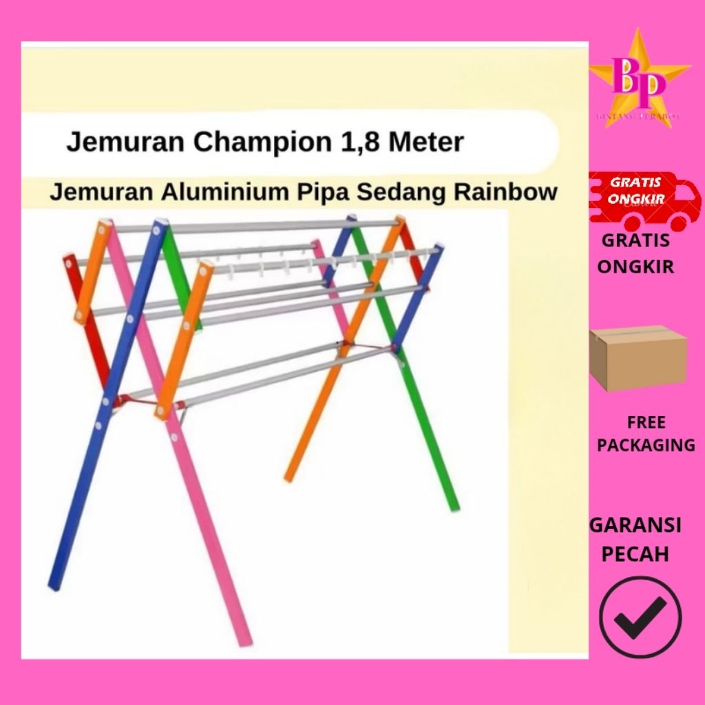 Jemuran Baju Champion Pipa Sedang 1.8 Meter – Lipat Praktis & Kuat Anti Karat / Jemuran Baju Alumini