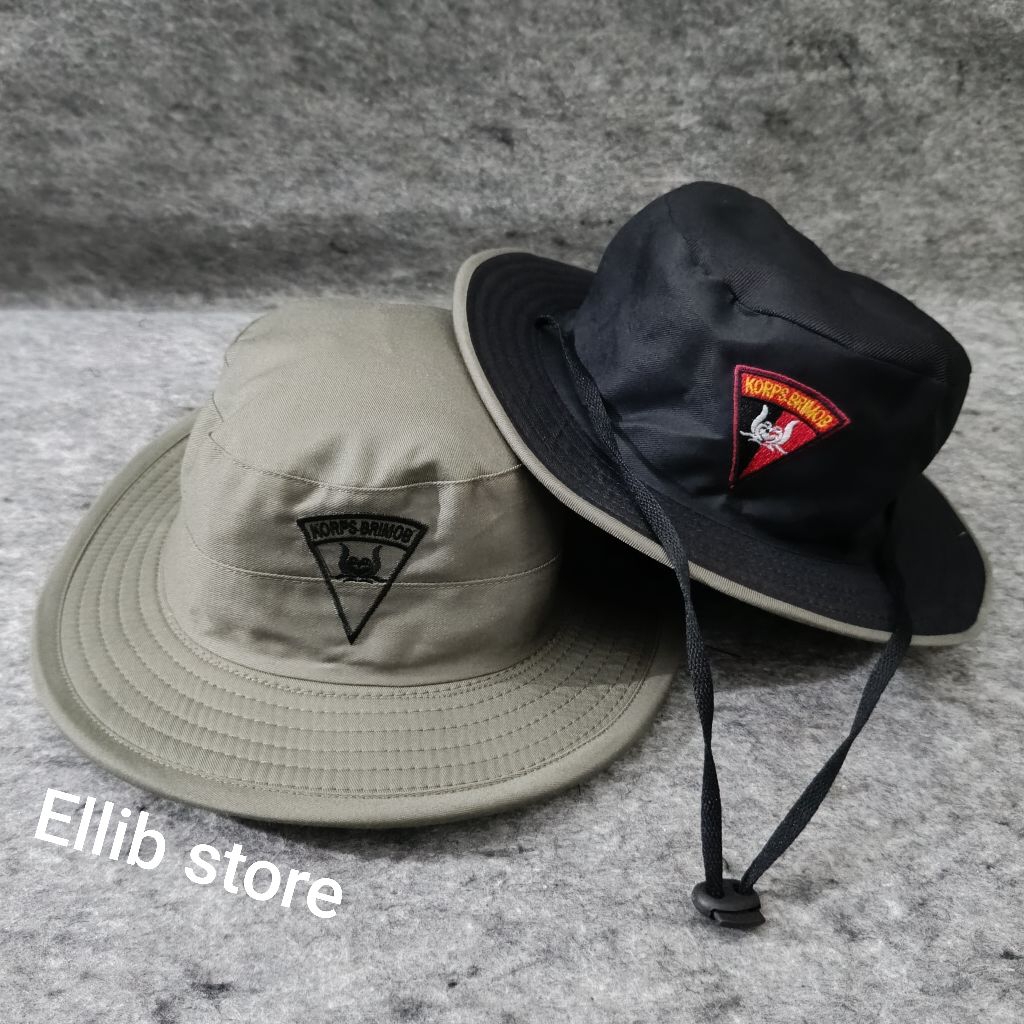 Topi Rimba Hijau Brimob Bolak Balik Segitiga Hitam / Topi Rimba Hijau Brimob / Topi Rimba Brimob