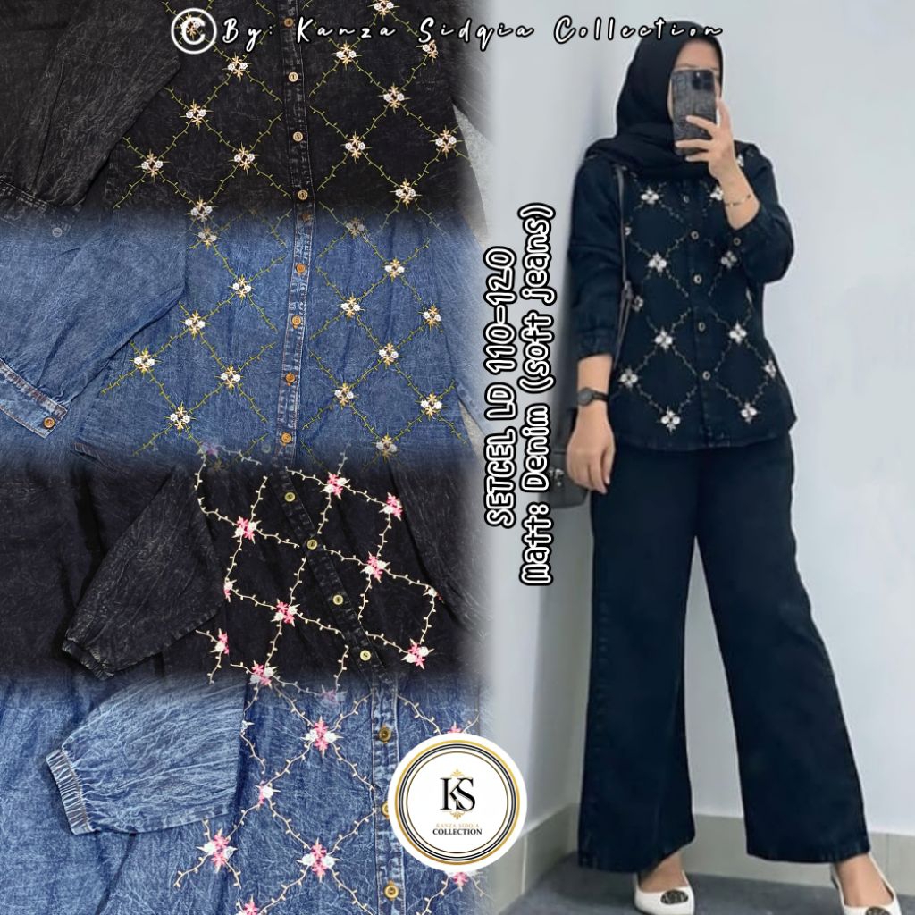 KS-Amira Setcel Setelan Jeans Bordir ( Ukuran Standar & Jumbo hijab friendly busui friendly)