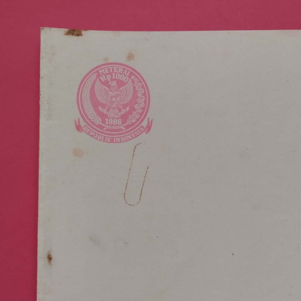 Kertas Segel Rp 1000 Tahun 1986 Double