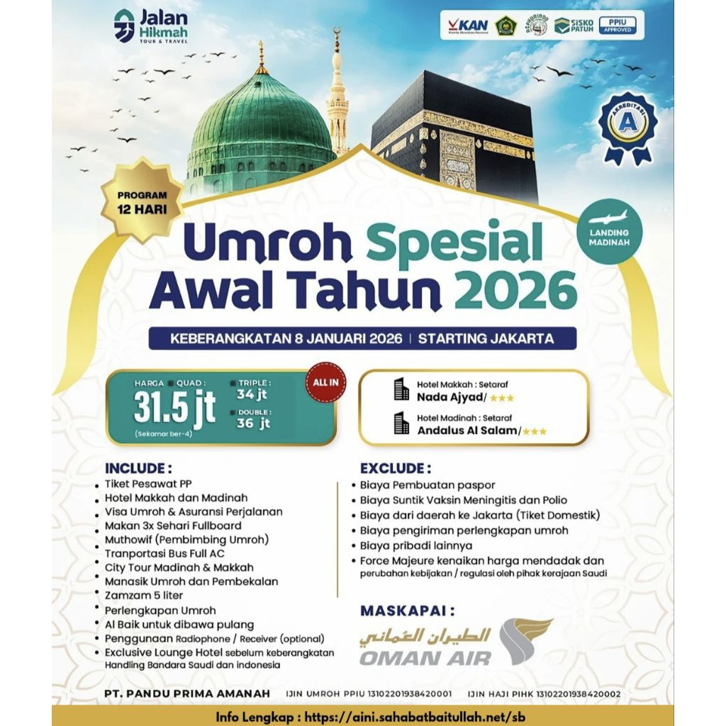 Paket DP Umroh Hemat Awal Tahun 2026 Star Jakarta All in Free City Tour Umroh Haji