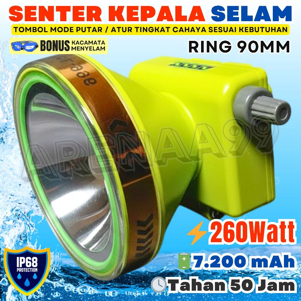 Senter Selam SUNPRO 260 Watt Super Terang Tahan 50Jam | Headlamp Anti Air 7.200mah + Casan USB Headl