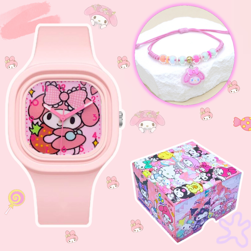 Jam tangan anak anak perempuan dengan gelang dan kotak /Jam Tangan Kasual Wanita Korea Bonus Gelang