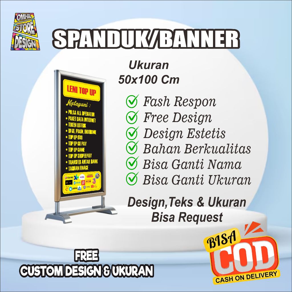 Spanduk Banner 50X100CM Top Up Free Custom Ukuran Dan Design