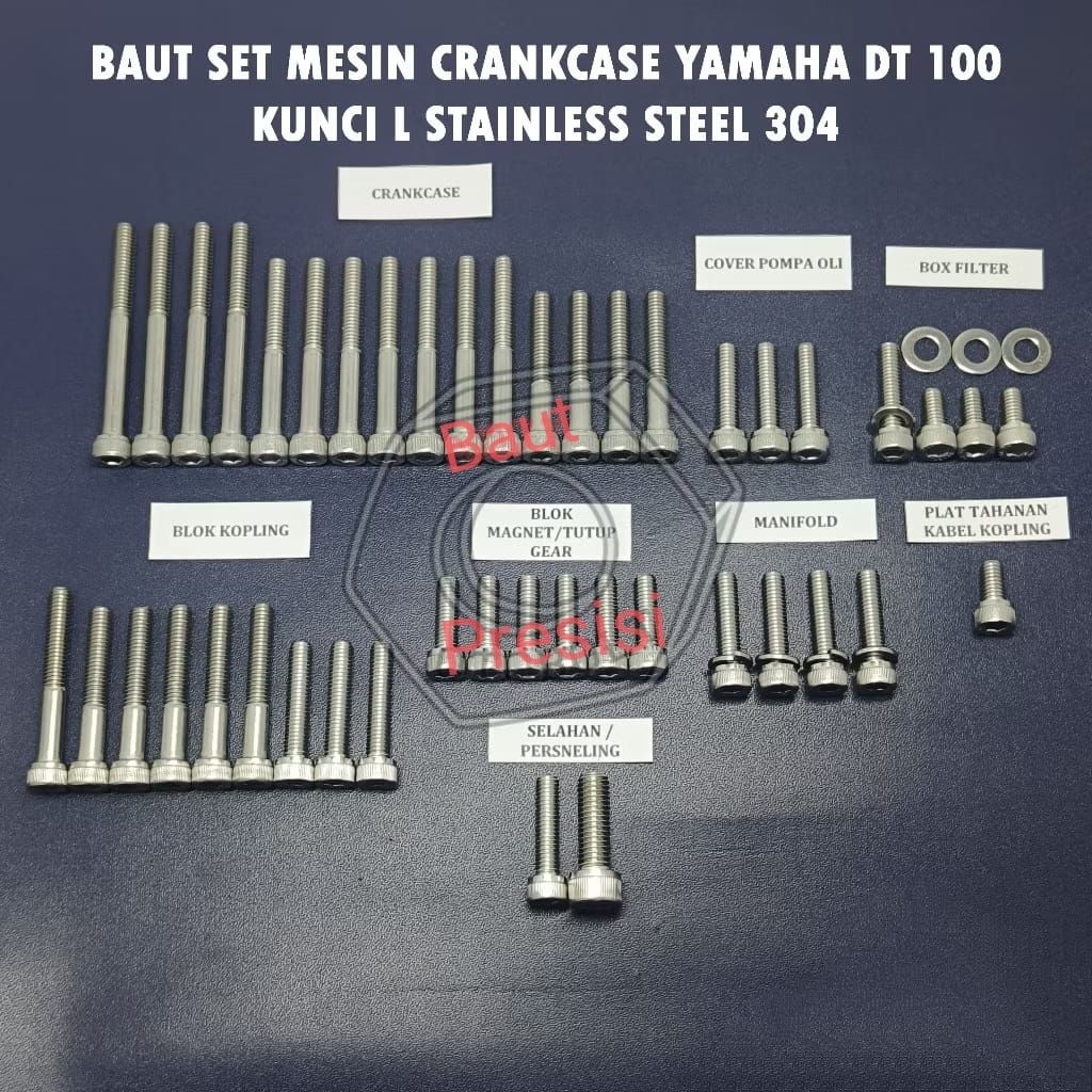 Baut Set Mesin Yamaha DT 100 Kunci L Stainless Asli The A2-70 ss304