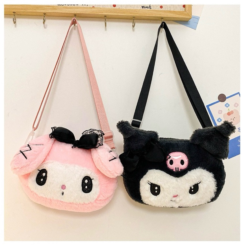 TAS SELEMPANG BULU BONEKA MELODY/ TAS SELEMPANG BULU BONEKA CINNAMOROLL/ TAS SELEMPANG BULU BONEKA P
