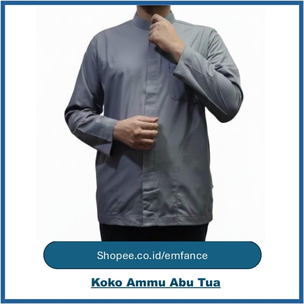Baju Koko Pria Ammu Collection Haibah – Katun Premium Adem | Model Simple Elegan | Warna Abu & Cream