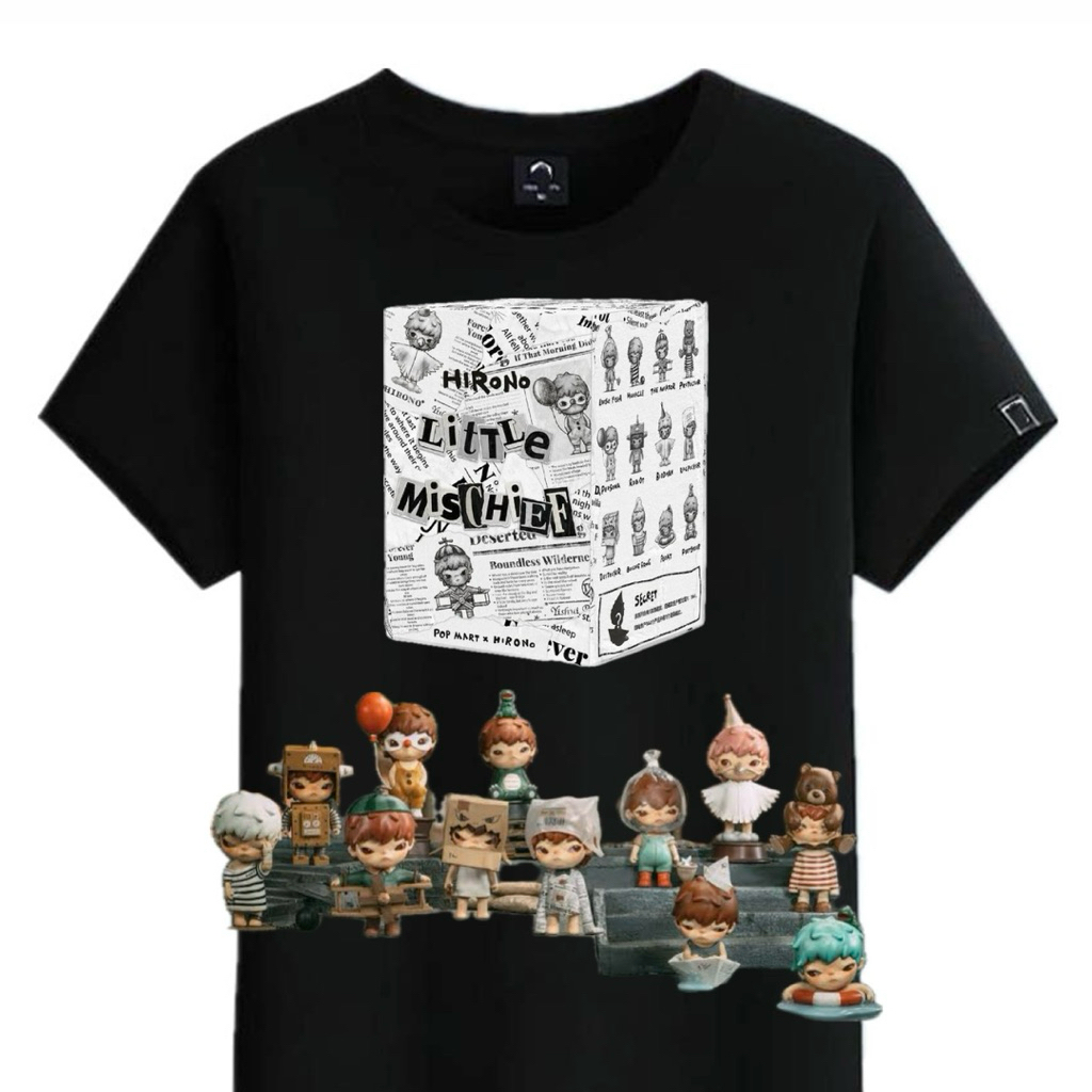 T-shirt Hirono Little Mischief Series baju Popmart Selected Sealed Foil nono protector ragpicker des