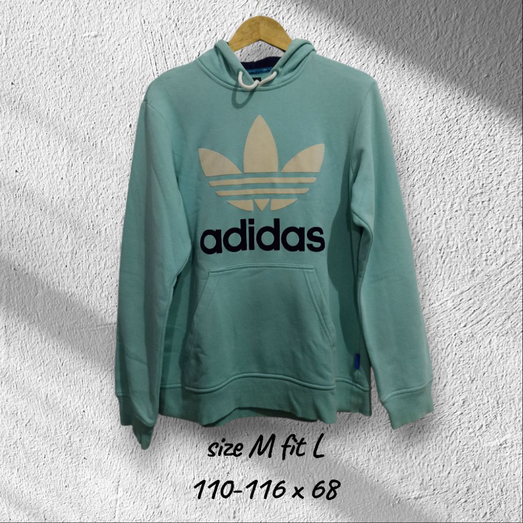 preloved hoodie adidas trefoil velvet biru muda size M