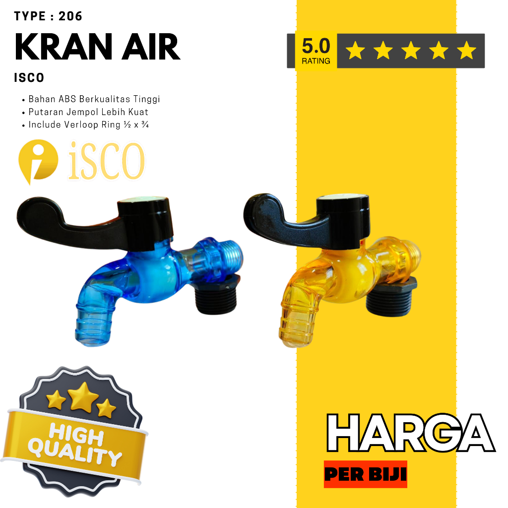 perBIJI kran isco 206 Kran Air Plastik Tahan Tekanan/Isco Kran Air Engkol Bening Kuat Tidak Bocor
