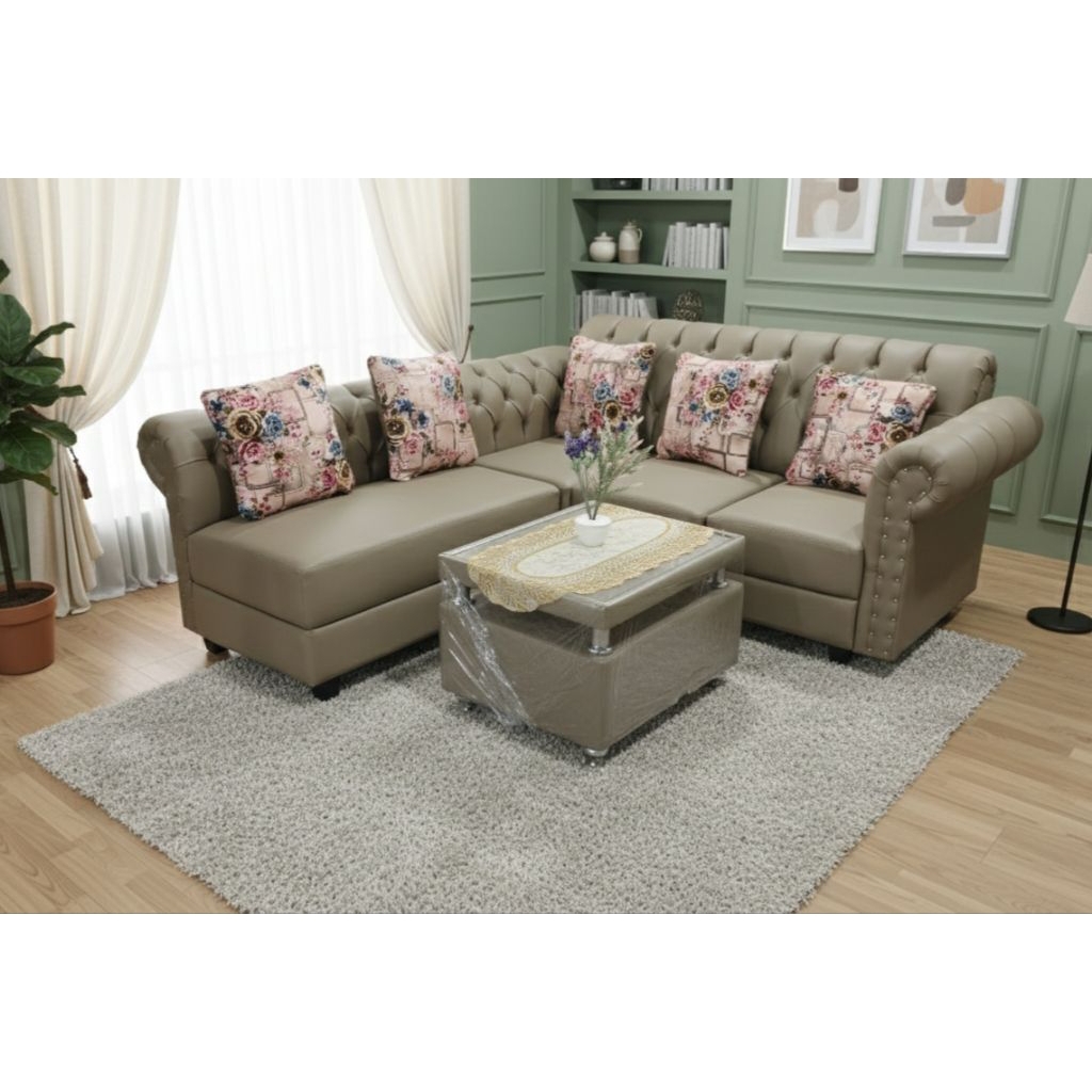 Sofa L putus minimalis oscar beige