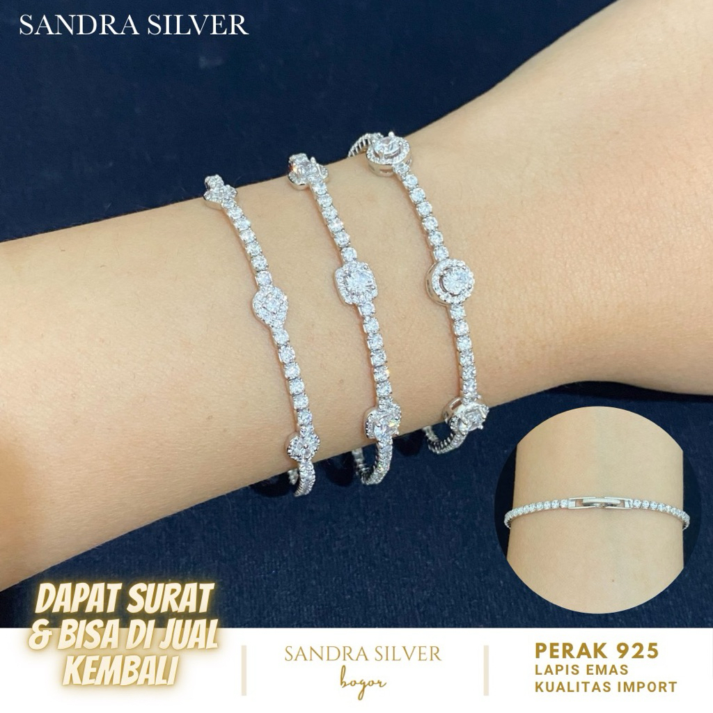 Gelang Permata Perak 925 variasi rantai listring lapis emas putih