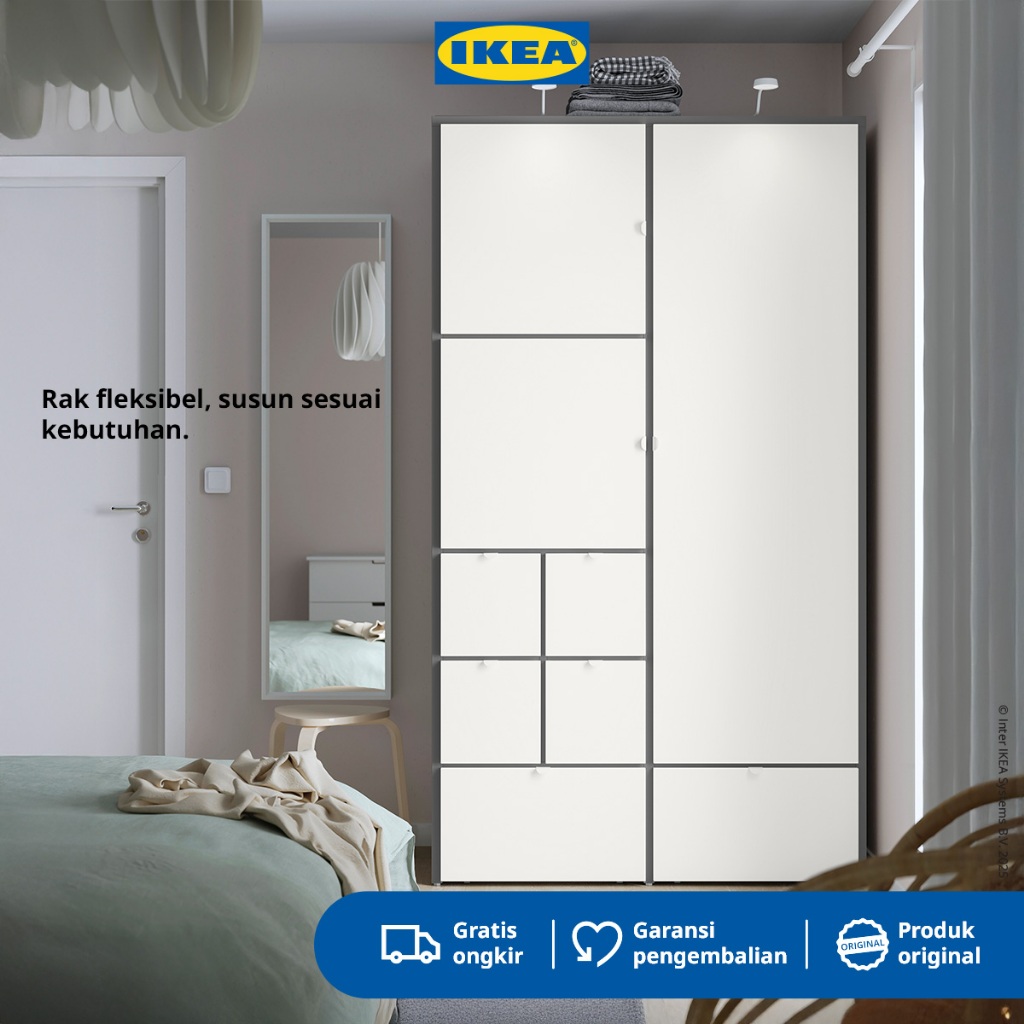 IKEA VISTHUS Lemari Pakaian Minimalis Putih / Abu-abu 122x59x216 cm