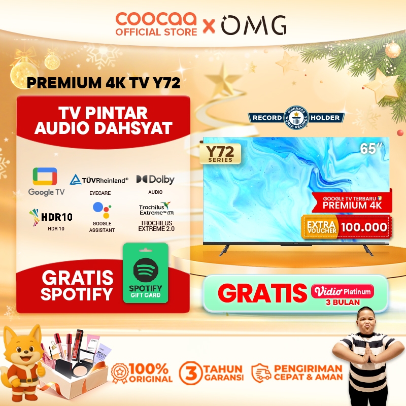 COOCAA TV 65 inch Y72 - 4K GOOGLE TV - Smart TV - EYE CARE - Google Assistant - Dolby Audio - Low Bl