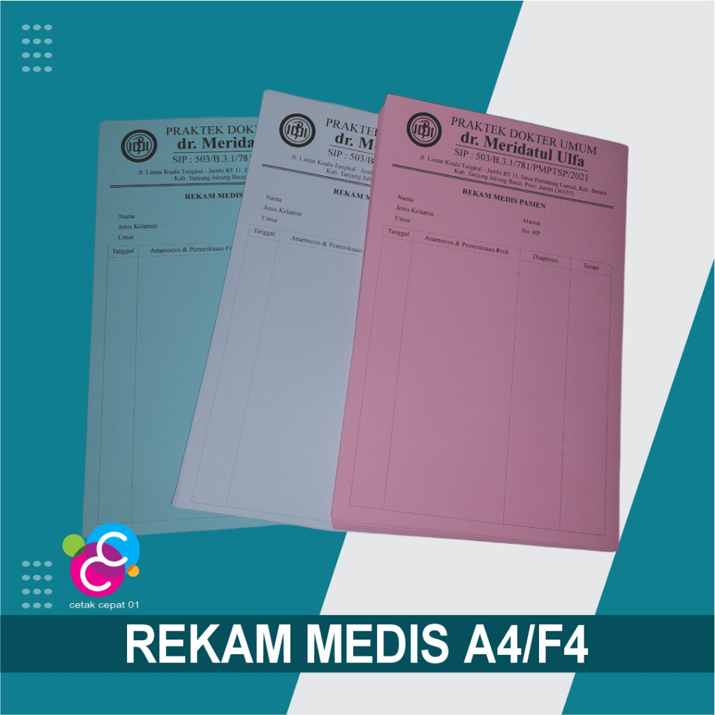Custom Kartu Rekam Medis, Cetak Medical Record Card / Kartu Riwayat Pasien, Catatan Pasien F4/A4