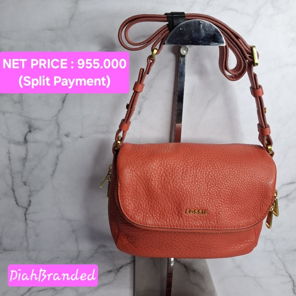 F026 - PRELOVED TAS FOSSIL PRESTON SMALL FLAP RED TOMATO (Serian Tanpa Key)