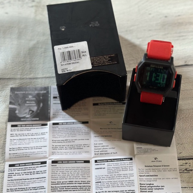 RIPCURL watch jam tangan ATOM digital RUBBER merah NEW ORIGINAL 100%
