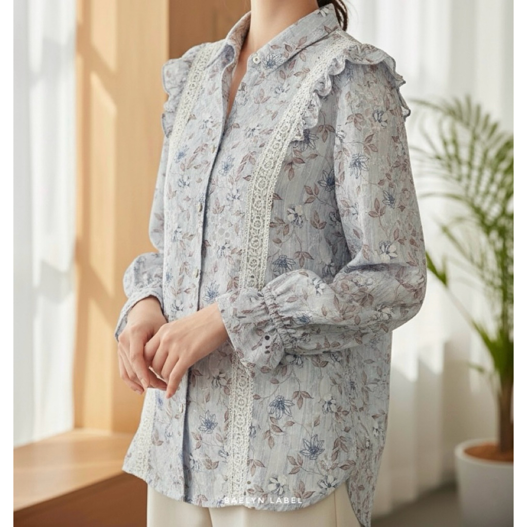 [BAELYN] Auri Blouse Kemeja Brukat Renda Flower / Kemeja Renda / Blouse Brukat Premium