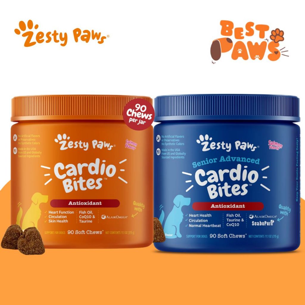 Zesty Paws Senior Advanced Cardio Bites for Dogs - 90 Soft Chews, Salmon Flavor