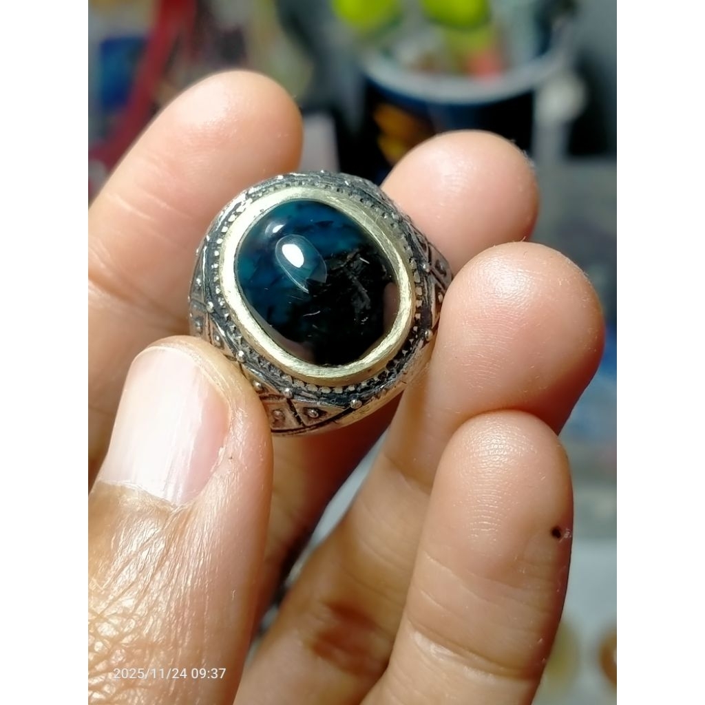 batu cincin bacan kura tali perak