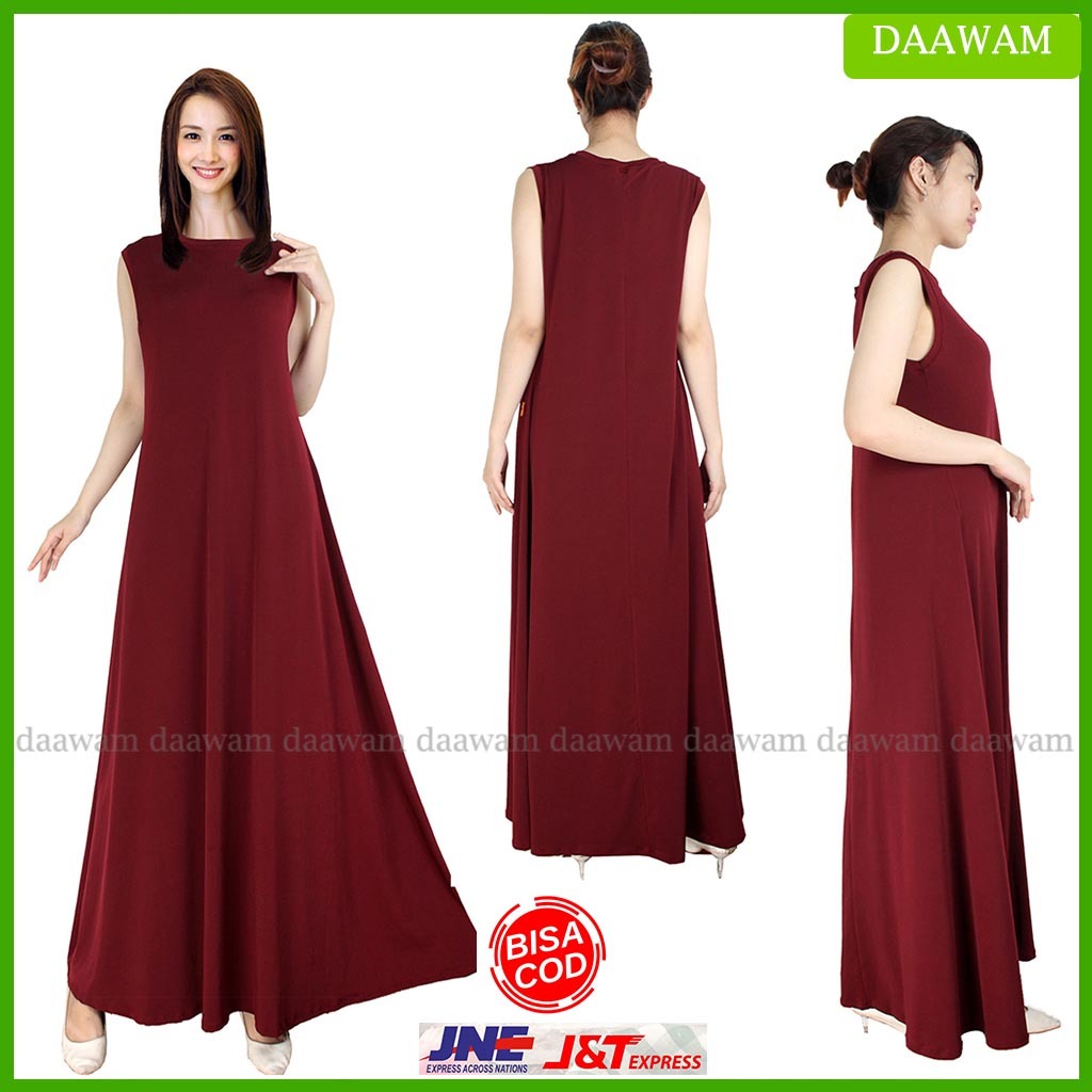 Dahatex Gamis Tanpa Lengan Spesialis Bahan Jersey Original Ukuran S M L XL XXL Warna Maroon Lainnya