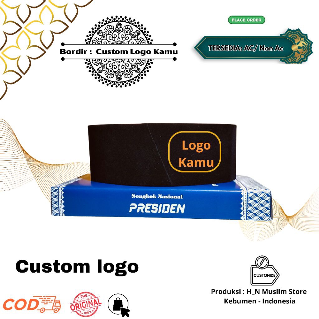 Custom Peci Songkok logo Pesantren Madrasah Organisasi Tinggi 9(BISA REQUEST LOGO SESUAI PERMINTAAN)