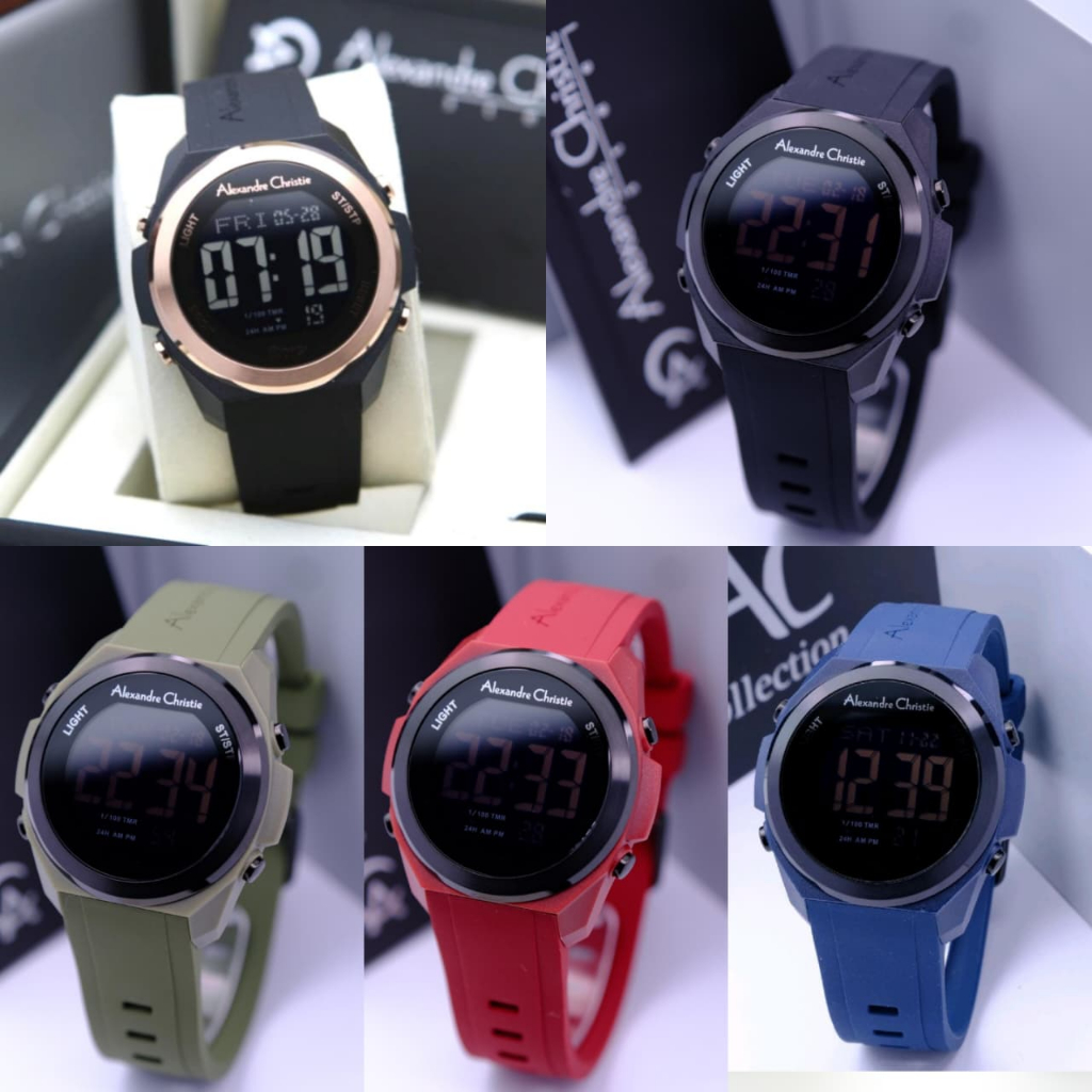 JAM TANGAN ALEXANDRE CHRISTIE AC 9342 AC9342 BLACK DIGITAL RUBBER ORIGINAL