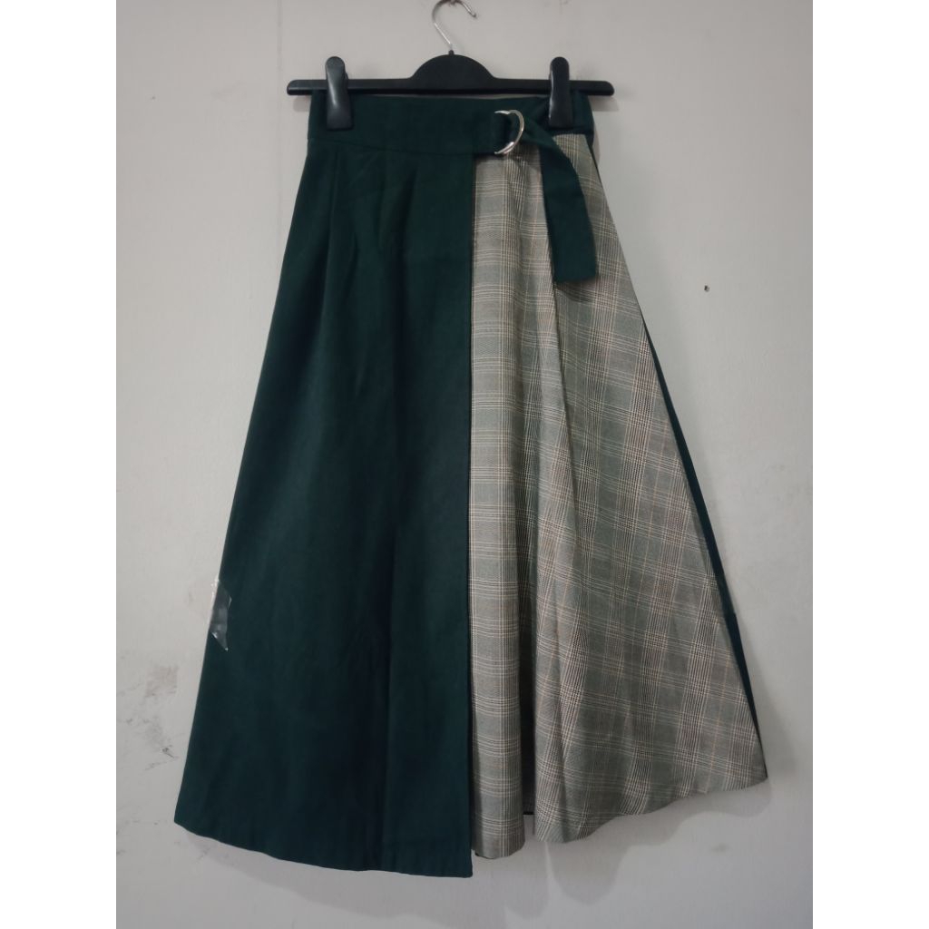 (Nala Skirt) - Rok Panjang Wanita Lilit Two Tone Polos Kombinasi Kotak