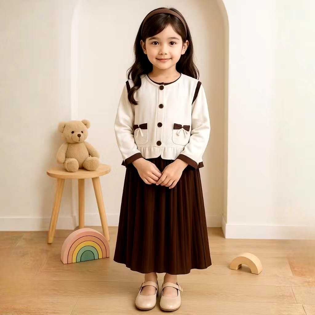 KOKOMI SHOP DRES ANAK PEREMPUN ALIYAH MODEL CARDIGAN PITA DAN ROK PLISKET TERBARU