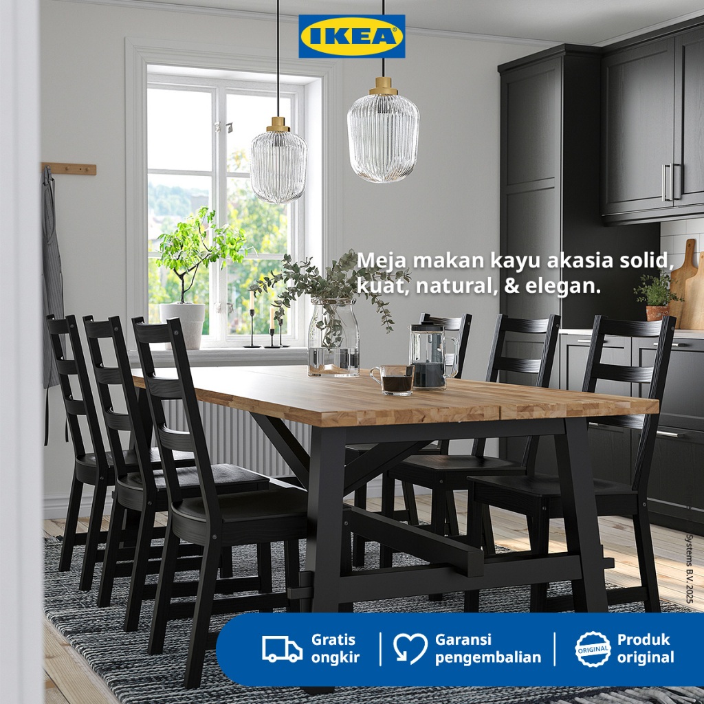 IKEA SKOGSTA Meja Makan Minimalis Akasia/Hitam 235x100cm