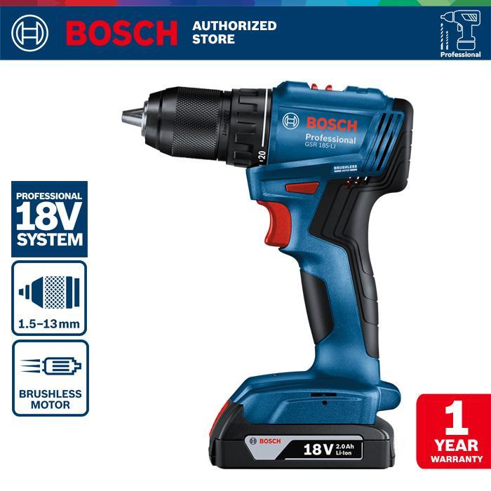 Mesin Bor Obeng 4000Bosch GSR 185 Li GSR185LI Brushless Drill Driver with Accessories 18V GSR 185-LI