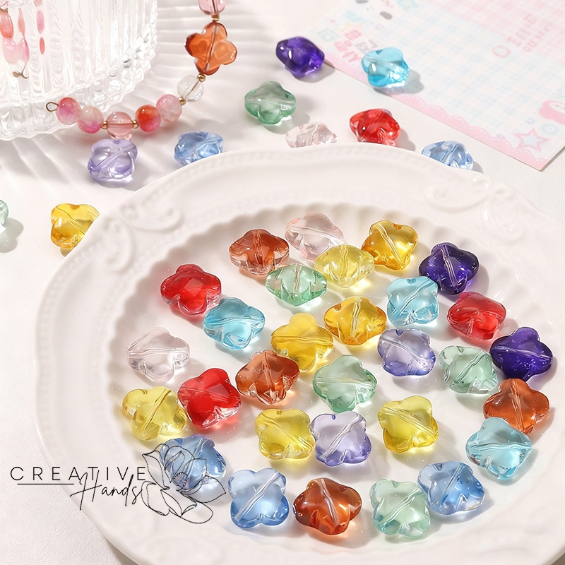 Manik-Manik Kristal Semanggi Empat Daun Manik-Manik Kaca Berpori Sedang Semanggi Beruntung