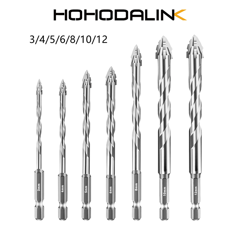 HOHODALINK 7PCS 3-12mm Mata bor baja tungsten superkeras Untuk Melubangi Kaca / Keramik / Beton